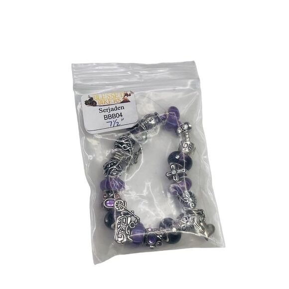NWT Serjaden Purple & Silver Motorcycle Charm Bracelet - Picture 11 of 13